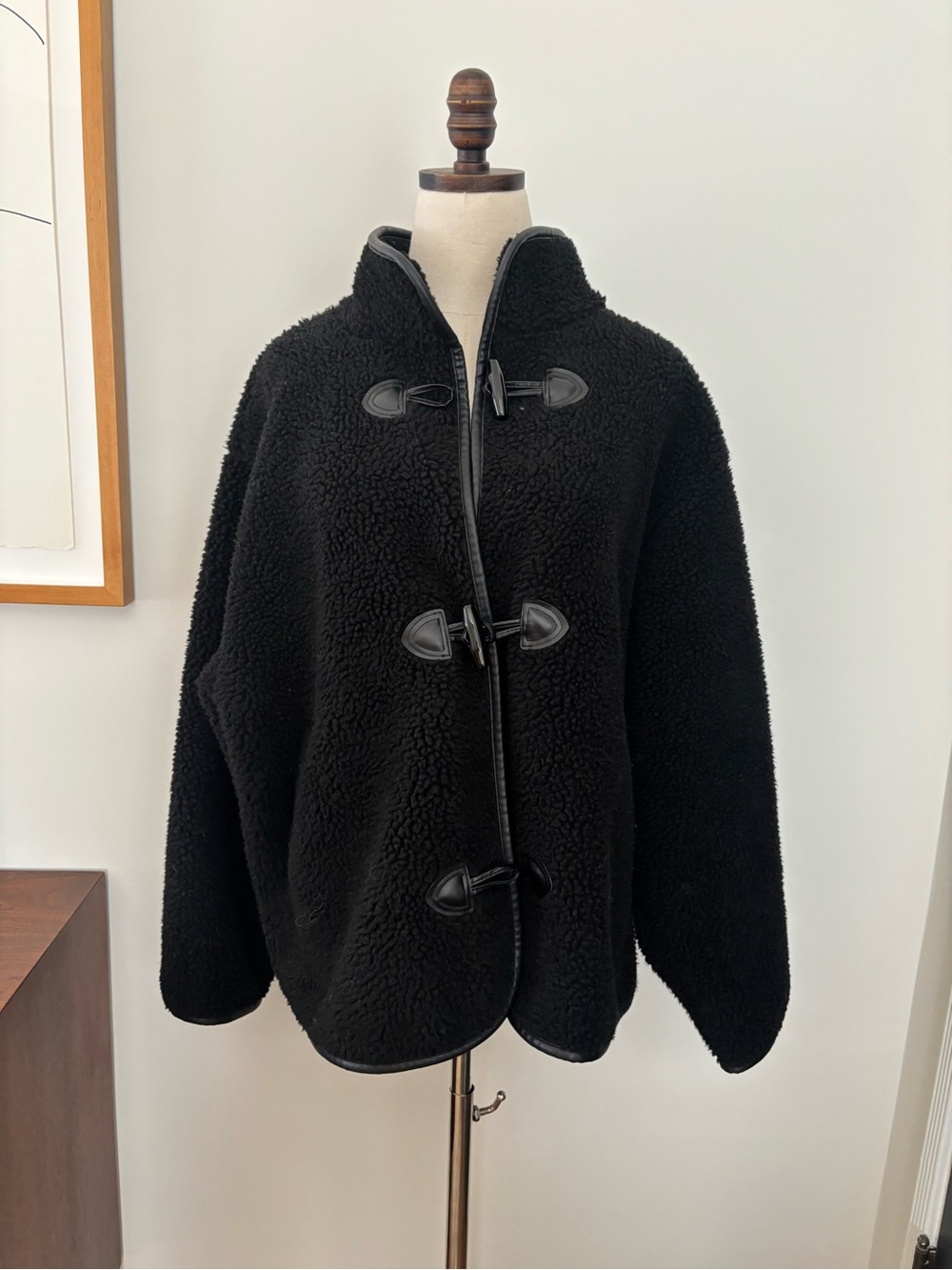 Black Teddy Fleece Jacket with Toggle Closure